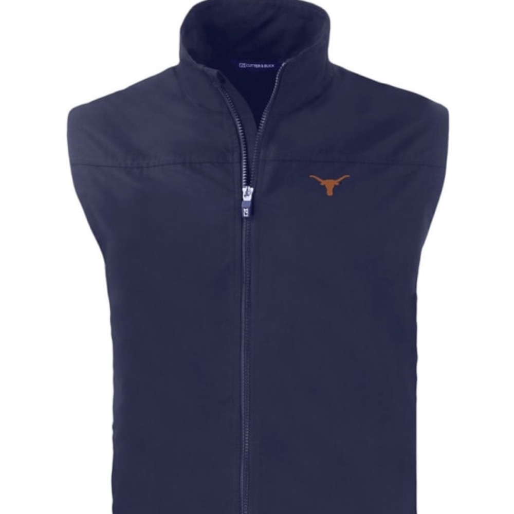 Cutter & Buck Navy Full-Zip Vest with Orange Longhorn Logo